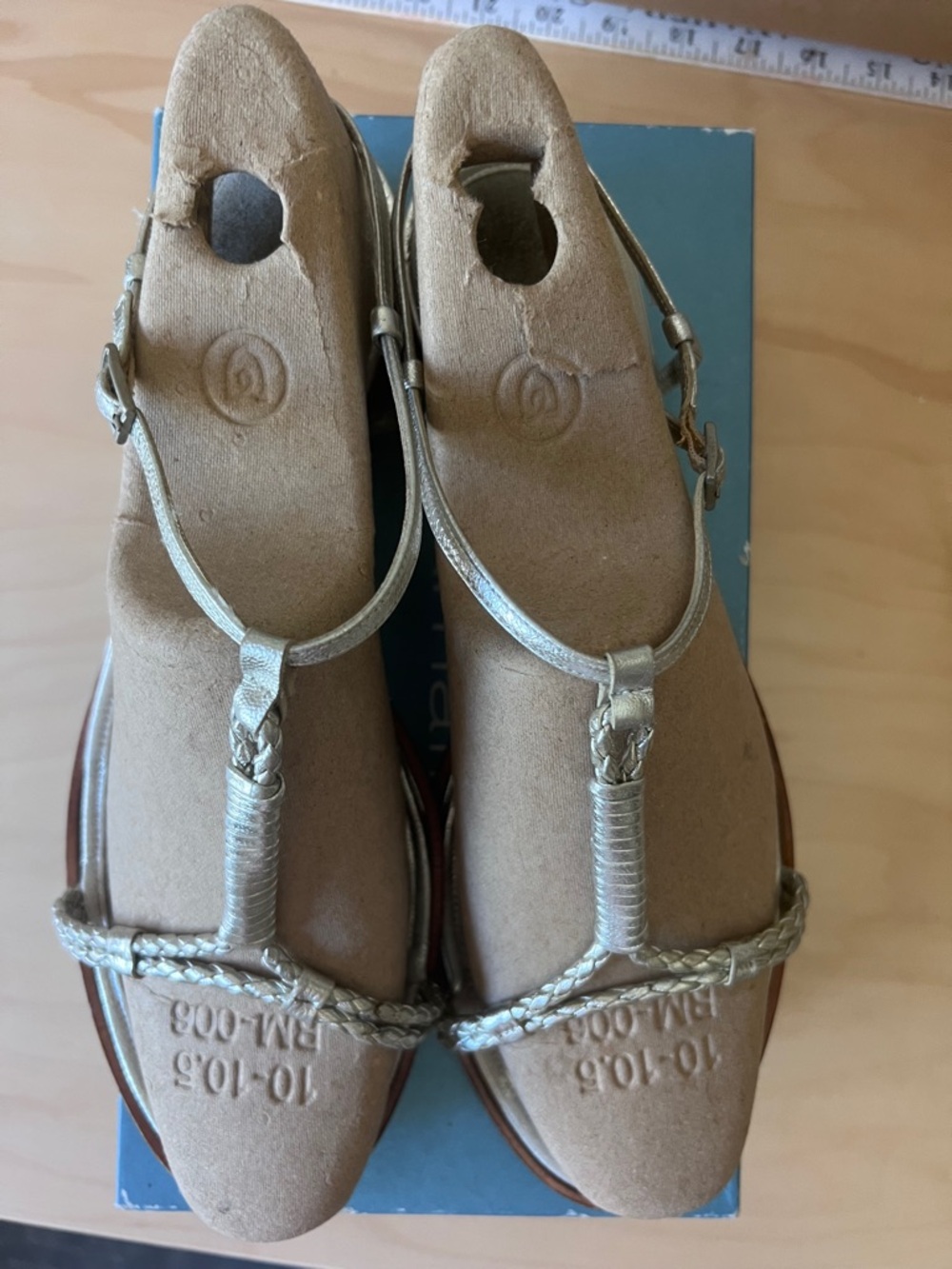 Amalfi Purcell Metallic Kid Leather Braided T-Strap Wedge Sandals w box - 10